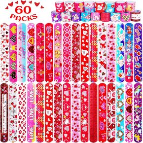LUYI 60 Pcs Valentines Day Slap Bracelets Wristbands Valentines Day Gifts for Kids Party Supplies Toys School Class Classroom Exchange Birthday Game Prizes Goodie Bag Fillers
