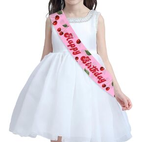 Jollyboom Cherry عيد ميلاد ديكورات SASH ، الكرز سعيد عيد ميلاد SASH باللون الأحمر للفتيات حلوة الكرز التوت فواكه عيد ميلاد لوازم حفلة