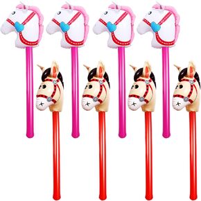 Obangong 8 pcs عصا قابلة للنفخ الحصان القابل للنفخ عصا رأس البالون مضحك عصا الحصان لعبة للأطفال الحصان القابل للنفخ على عصا لوجود رعاة البقر المهر الغربي