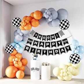 MEETINGU Race Car Birthday Party Decorations, Race Car Happy Birthday Banner VROOM Banner Race Car Balloons Racing Car Theme Party Supplies for Boy Kids Cars Birthday Decorations