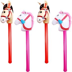 OBANGONG 4 Pcs Inflatable Stick Horse Inflatable Horse Head Stick Balloon Funny Stick Horse Toy for Kids Inflatable Horse on a Stick for Western Cowboy Pony Horse Baby Shower Cowboy Party Supplies