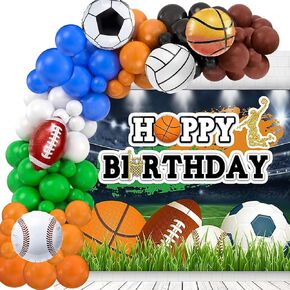 Sport Balloons Arch Garland Football Decoration White Green Brown Orange Blue Balloons Camping Party Supplies for Sport Theme Birthday Party Decorations