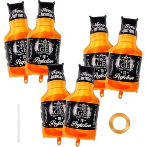6 Pcs Whisky Bottle Balloons, Beer Foil Balloons Wine Bottle Balloons for Bar Summer Party Beer Festival Birthday Party Decoration Supplies 35 Inches, with Ribbon and Straw