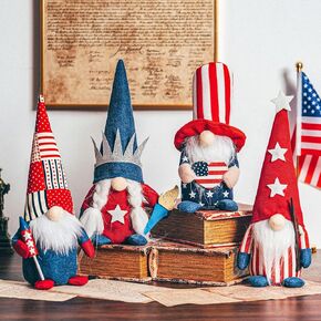 4th of July Gnomes, DraMosary 4PCS Handmade Patriotic Gnomes American Stars&Stripes Plush Elf Memorial Day Decorations for Fourth of July USA Independence Day Gift