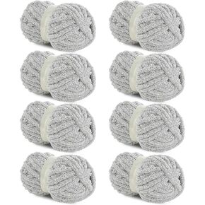 Hombys 8 Pack Multi Colored Plush Chunky Yarn, Bulky Extra Thick Soft Jumbo Fluffy Chenille Yarn for Arm & Hand Knitting, Crocheting (White & Grey)
