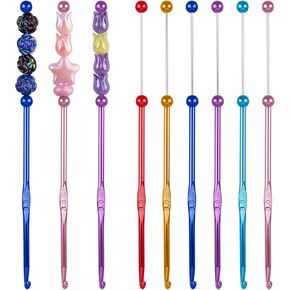 Framendino, 6 Pack Beadable Crochet Hooks 6 mm Aluminum Knitting Needles Set for Crocheting Yarn 6 Colors