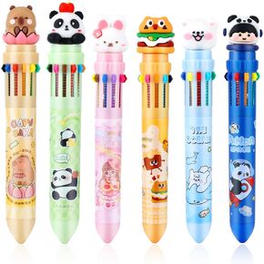 PLwelth Multicolor Ballpoint Pen 0.5mm Cute Cartoon Panda Ballpoint Pen 10-in-1 Colored Retractable Animal Ballpoint Pens for Office Supplies Back to School Gifts for Her Him Assorted Ink(4-Count)