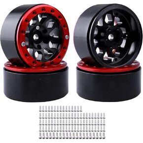 HobbyPark Metal 1.9 Beadlock Wheels Rims 1/10 RC Crawler Upgrades for Traxxas TRX-4 Axial SCX10 II 90046 SCX10 III AXI03007 Redcat Gen 8 (4-Pack) (Red + Black)