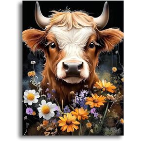 Yomiie 5D Diamond Art Kits for Adults, Cow Diamond Painting Art Animal Flowers DIY Full Round Drill Kits, Embroidery Rhinestone Diamond Crystal Craft Canvas Home Wall Decor 12x16 inch