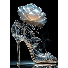 Lxmsja High Heel Diamond Art Kits for Adults, Flower DIY Full Drill Diamond Painting Kits for Beginners, 5D Gem Art Crafts for Adults, Home Wall Decor 12x16 inch