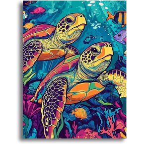 Yomiie 5D Diamond Art Kits for Adults, Two Turtles Diamond Painting Art Sea Life DIY Full Round Drill Kits, Embroidery Rhinestone Diamond Crystal Craft Canvas Home Wall Decor 12x16 inch