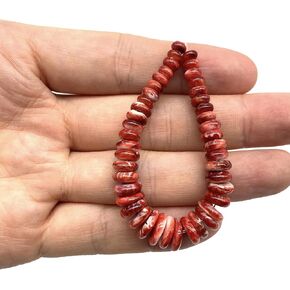 ABCGEMS (Native American Style JACLA Pendant) Mexican Red Spiny Oyster Shell Beads - Smooth Rondelle Graduated 5-10mm Tiny (5 Inches)
