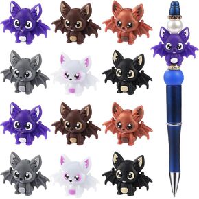 12Pcs 6 Colors Bats Food Grade Silicone Focal Beads Pen Beads 3D Animal Beads for Keychain Making Beaded Pens Bracelets Jewelry DIY