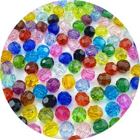 Jmassyang 350 Pieces 8mm Acrylic Round Faceted Beads Loose Plastic Spacer Beads Colorful with Hole for Jewelry Making DIY Bracelet Necklace Earring Keychain(Transparent)