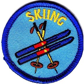 "SKIING" w/SKIS & POLES-Iron On Embroidered Patch-Ski, Winter Sports, Words,Snow