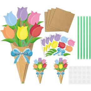 Fysuimu 24 Set Tulip Bouquet Craft Kit Make Your Flower Bouquet مع Kraft Wrapp Paper Straw for Mother's Teacher Week عيد الشكر