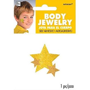 Amscan Stars Assorted Glitter Self-Adhesive Body Jewelry, 5" X 3 1/2" (pkg. size), Silver