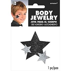 Amscan Stars Assorted Glitter Self-Adhesive Body Jewelry, 5" X 3 1/2" (pkg. size), Silver