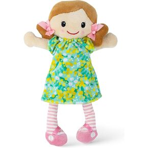 Tiger Tribe: Nellie Rag Doll - 10"/ 25cm - Green-Yellow Flower Dress, Soft Snuggly Velboa Fabric, Super Cuddly Ideal for Newborn, Babies & Toddlers