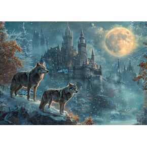 MISITU Jigsaw Puzzles 100 Pieces for Adults Large Pieces Animal Challenging Puzzles Christmas Birthday Gift Game Toys Wolf Castle 16.1 x 11.3 Inches