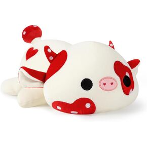 Onsoyours 9 Inch Cow Plush, Cute Mushroom Love Cow Red and White Stuffed Animal, Little Ultrasoft Plush Toy Gift for Kids