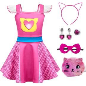 Superhero Costumes for Girls Lace Sleeves Dress–Includes Headband, mask,Earring For Halloween Christmas Outfits