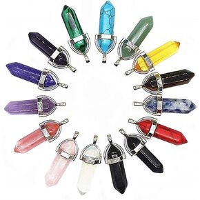 TANG SONG 15PCS DIY Bullet Shape Healing Pointed Chakra Beads Crystals Bullet Shape Stone Random Color Beads Pendant for Pendant Necklace Jewelry Making (Mixed Color)