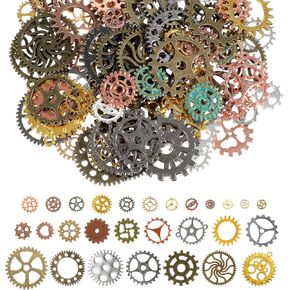 تروس المعادن العتيقة ، تروس البخار المتنوعة من العجلات المعدنية العتيقة العتيقة DIY Steampunk Watch Clocks Skull Gear Charms for Halloween Craft Jewelry Making (100 gram ، حوالي 70 ٪)