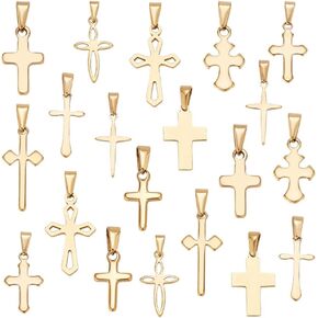 PH PandaHall 20pcs Golden Cross Charm Pendants, 10 Styles Stainless Steel Crucifix Charm Mini Cross Pendants for Easter Jewelry Making Necklace Bracelet Choker Thanksgiving