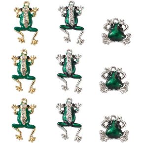 KISSITTY 18pcs/box Enamel Frog Charms Rhinestone Green Frog Pendants 3 Styles Metal Animal Charms 22-34x19-22mm for Necklaces Bracelets Earrings Jewelry Making with Hole 2-2.5mm