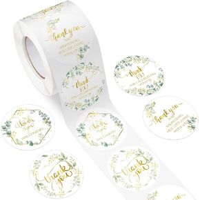 Lewtemi 500 Pcs Greenery Baby Shower Thank You Stickers 2 Inch Circle Round Thank You Label Sticker Wedding Green Leaves Favors for Baby Shower Bridal Shower Wedding Birthday Party Supplies