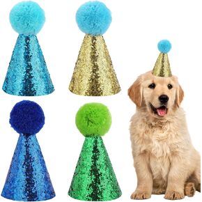 Dog Birthday Hat, 4Pcs Reusable Dog Party Hats Cat Birthday Hat with Pompons Adjustable Headbands Birthday Hats for Kittens Rabbits Dogs Small Animals Friends