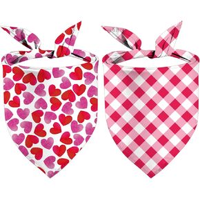 Mother's Day Dog Bandanas, Red Heart Dog Scarfs Holiday Puppy Pet Kerchief Double Sided 2 Pack (06)