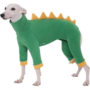 Italian Greyhound Whippet Fleece Dinosaur Costume Onesie, Turtleneck Outfit Coat (Large)