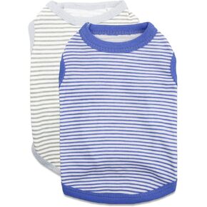 DroolingDog 2 Pack Small Boy Dog T Shirts Striped Dog Clothes Puppy Stripped Tshirts Breathable Cotton Tshirt for Boys Dogs, Medium