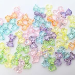 50 Pcs Random Mixed Color Bow Beads for Bracelets Transparent Colorful Bows Spacer Beads Bowknot Cute Beads Kawaii Bow Bead Aesthetic Beads Crystal Beads for Jewelry Making Supplies