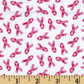 Ribbons Cancer Awareness Pink, Quilting Fabric by the Yard