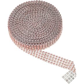 Rhinestone Diamond Mesh Ribbon 1 Roll 8 Row 10 Yards Silver Bling Diamond Wrap Ribbon for Wedding Cakes, Birthday Decorations, Party Supplies, Arts Rhinestones for Crafts (Rose Gold)