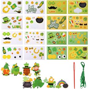 Tinoaly 24pcs St Patricks Day Craft Kit, 8 Styles St Patricks Day Hanging Ornaments DIY Shamrock Leprechaun Rainbow Irish Classroom Decor St Patricks Day Decorations and Party Gifts Game Activities