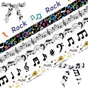 ABTOLS 6 Rolls 18 Yards Music Ribbons, 3/8" Music Rock Ribbons Colorful Music Note Decorative Grosgrain Ribbons School Ribbons for Home Party Gift Wrapping Crafts