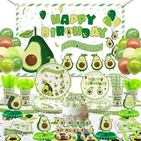 Fruit Avocado Party Supplies, Avocado Theme Tableware Party Pack for Girls, Kids, Avocado Control Birthday Party, Includes Plates, Cups, Napkins, Tablecloth, Backdrop, Balloons, Serves 20