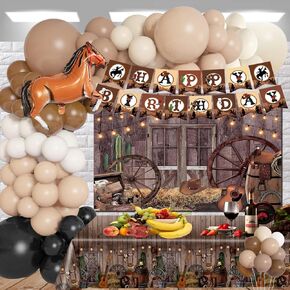 Western Cowboy Birthday Party Decoration - 164pcs Western Party Tablecloth Backdrop Banner Balloons Arch Garland Kit for Baby Shower Birthday Farm Western Cowboy