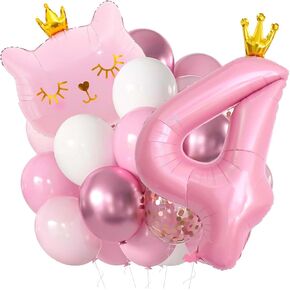 Pink Cat Number 7 بالون ، زينة عيد ميلاد Crown Cat ، زينة حفلة عيد ميلاد الفتيات ، زينة عيد ميلاد فتاة تبلغ من العمر 7 سنوات (7)
