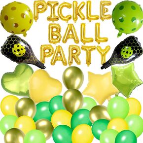49 Pieces Pickleball Party Decorations Pickleball Balloon Arch Birthday Supplies Pickle Ball Racket Latex Balloons for Sports Theme Birthday Supplies (Gold)