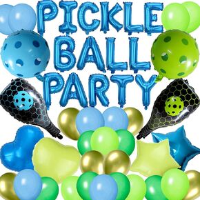 49 Pieces Pickleball Party Decorations Pickleball Balloon Arch Birthday Supplies Pickle Ball Racket Latex Balloons for Sports Theme Birthday Supplies (Gold)