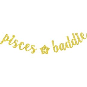 Pisces Baddie Banner, Pisces Happy Birthday Decor, 12 Constellation Zodiac Pisces Themed Birthday Party Decorations for Boys and Girls - Gold Glitter
