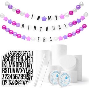 DIY Giant Friendship Bracelet Birthday Banner - Personalized Birthday Banner Garland, Decor Knit with Foam Circles & 50 Plastic Ball Pit Balls for Themed Party (Green Purple) in Kuwait