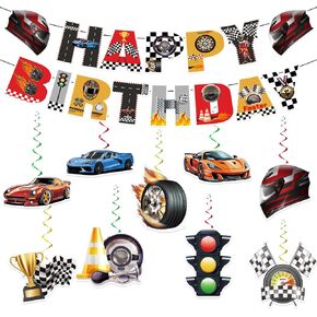 Race Car Birthday Decorations - 8 Styles - Perfect for Birthday Parties - Happy Birthday Balloon, Banner, and Cake - Wide Application - High-Quality Paper Material