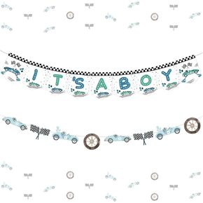Kreatwow Race Car Decorations decorations for Boy ، إنها لافتة صبي رجعية للسيارة GARLAND GARLAND VINTAGE VINTAGE CAR BABY DRANDER DERICAL