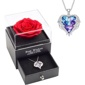 Christmas Angel Rose Gifts for Mom Grandma,Birthday Gifts for Mom,Mothers Day Real Rose Gifts for Mom from Daughter,Preserved Rose in Glass Angel Figurines, for Women